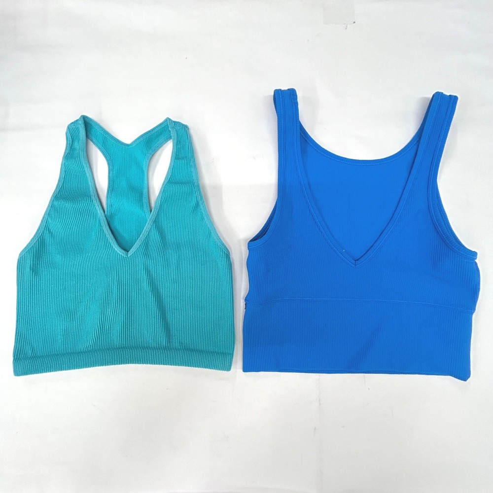 Free People Lululemon Sports Bra Tank Lot 2 Ribbed Blue Teal Racerback Workout